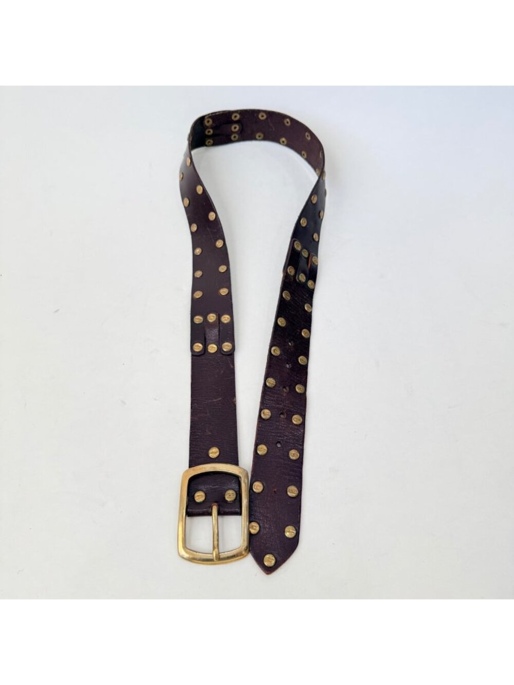 Linea Pelle vintage Studded Leather Belt Brown Brass Western Distressed Size M